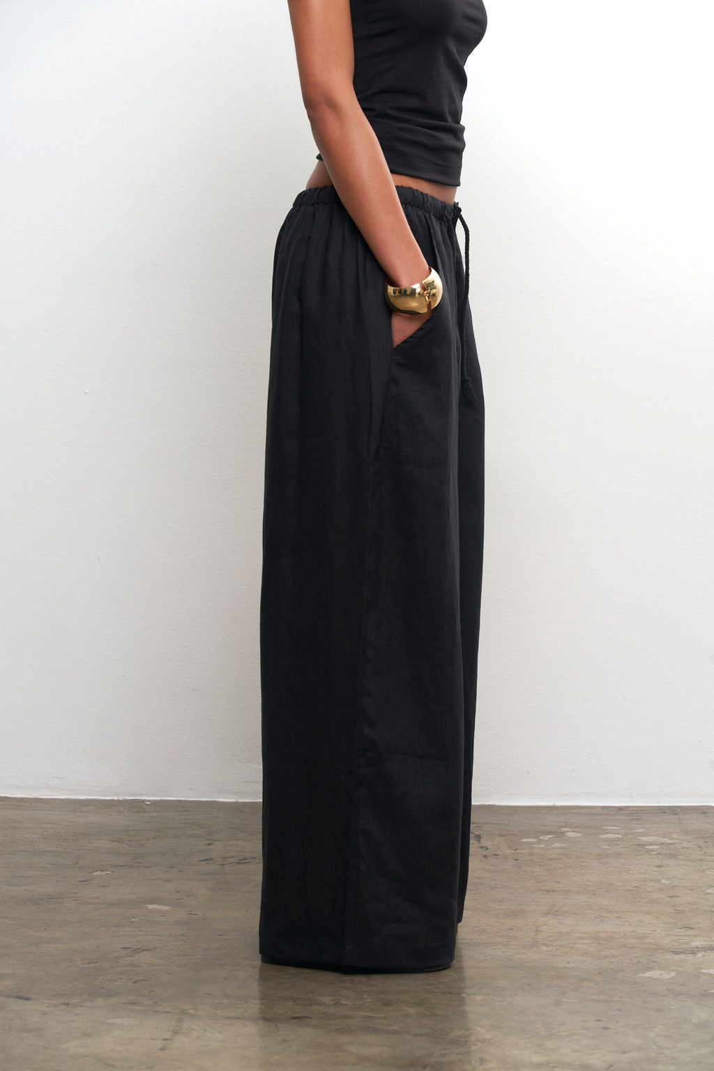 Linen Wide Leg Pant - Black