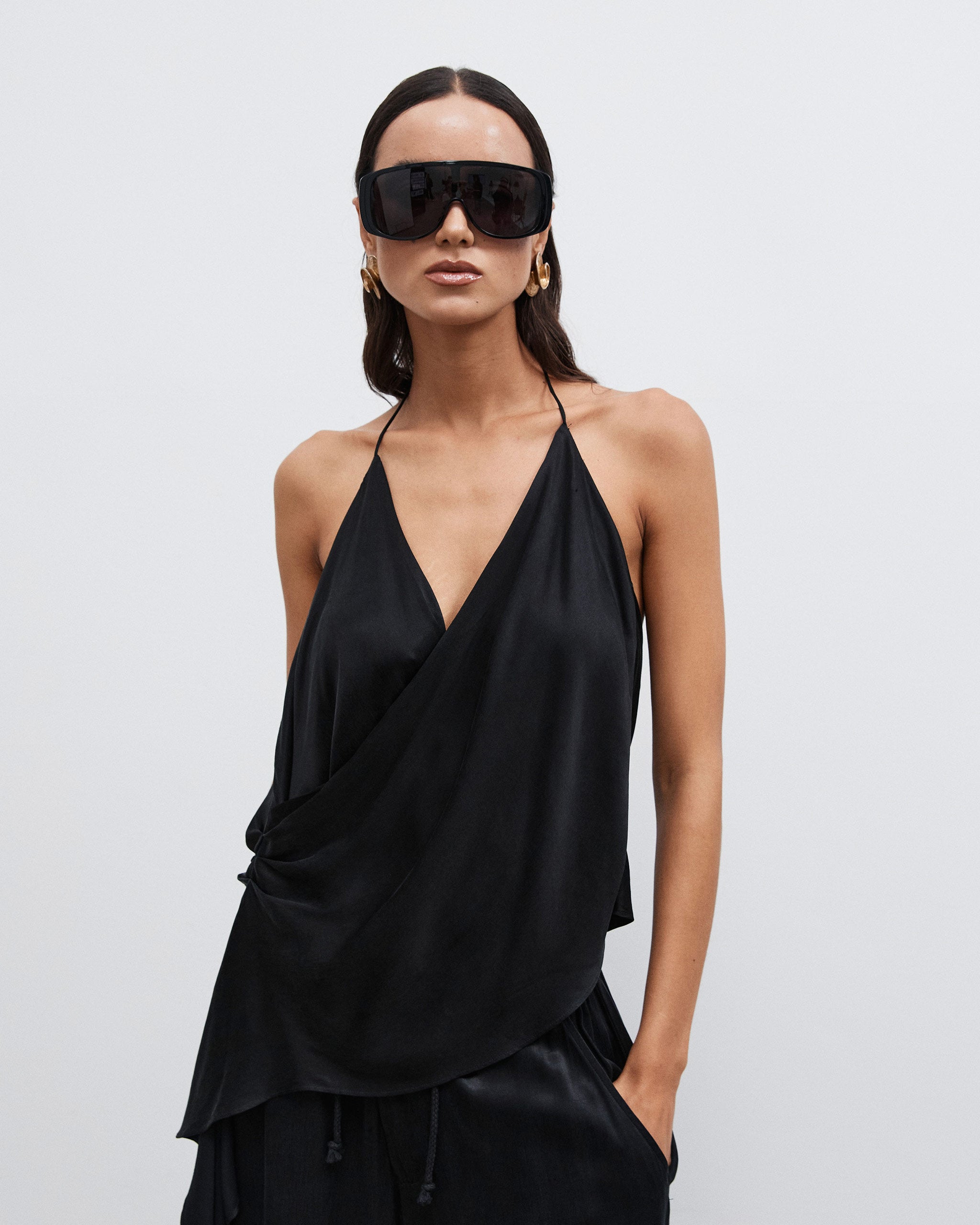 Cupro Draped Top - Black