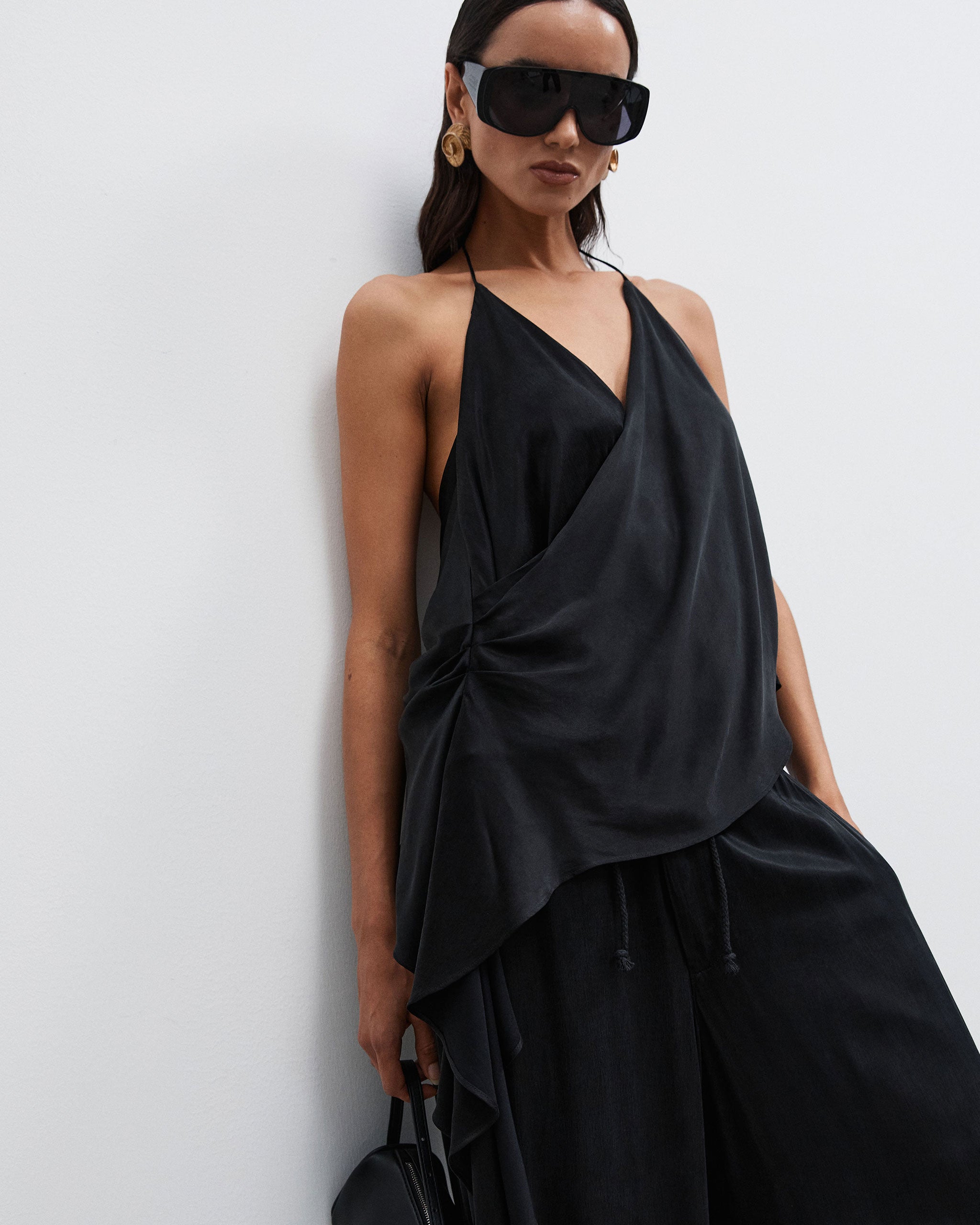 Cupro Draped Top - Black
