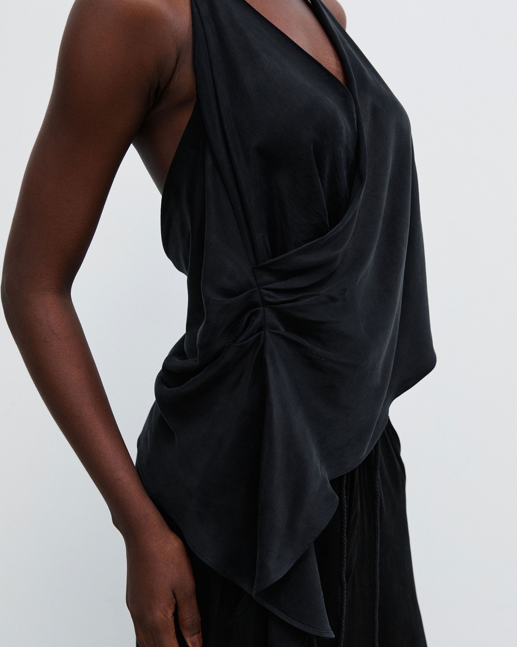 Cupro Draped Top - Black