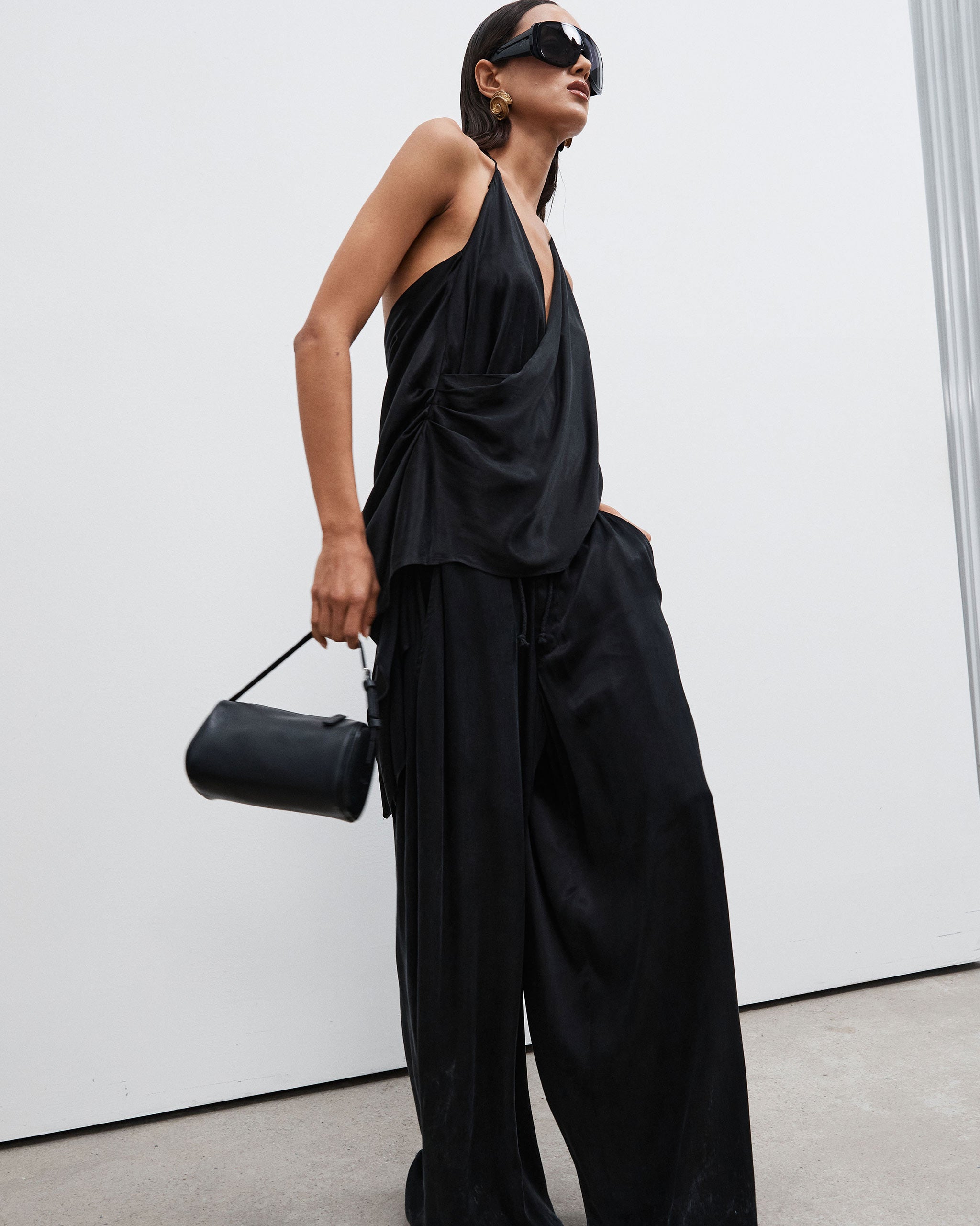 Cupro Wide Leg Pant - Black