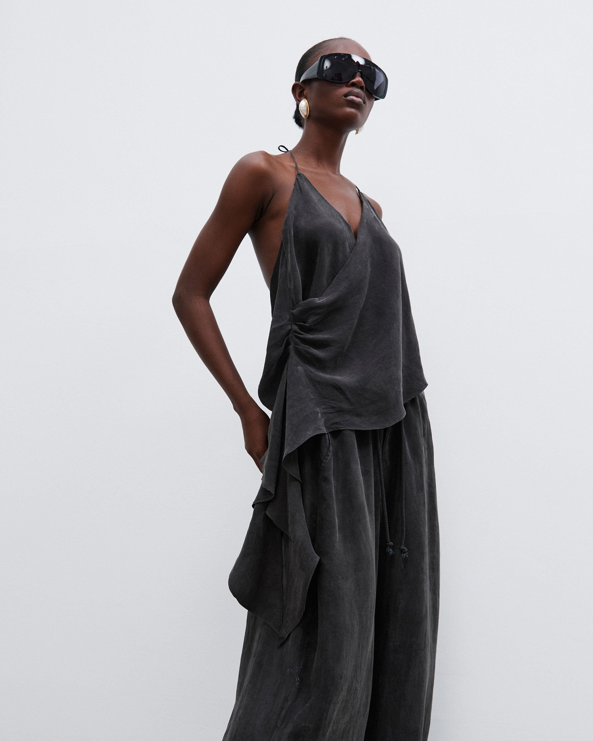 Cupro Draped Top - Ash Taupe
