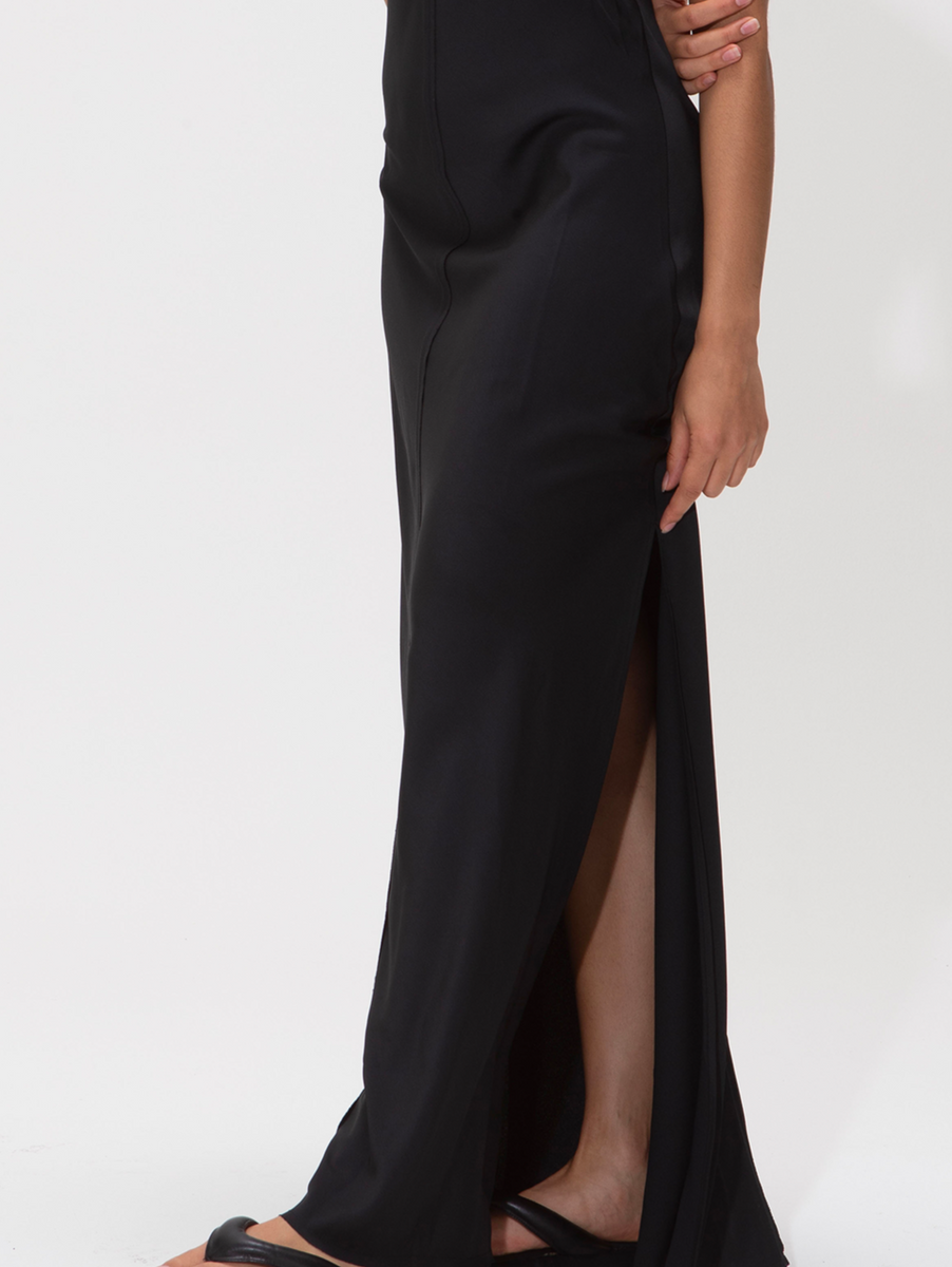 RAW EDGE SATIN CAMI DRESS - BLACK – LOCAL EUROPEAN