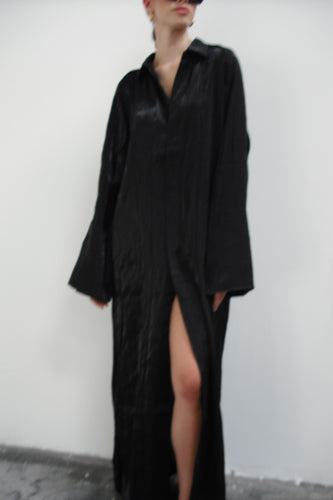 CRINKLE SHIRT DRESS - BLACK