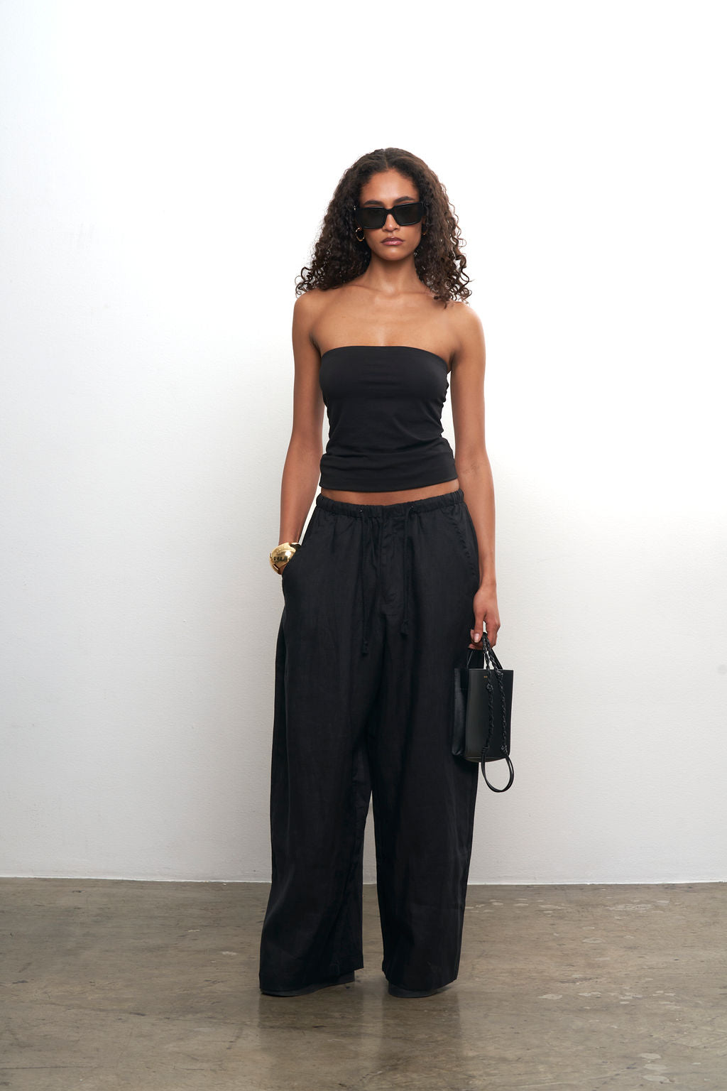 Linen Wide Leg Pant - Black