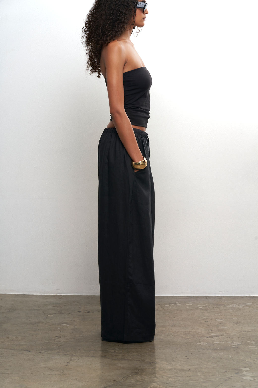 Linen Wide Leg Pant - Black