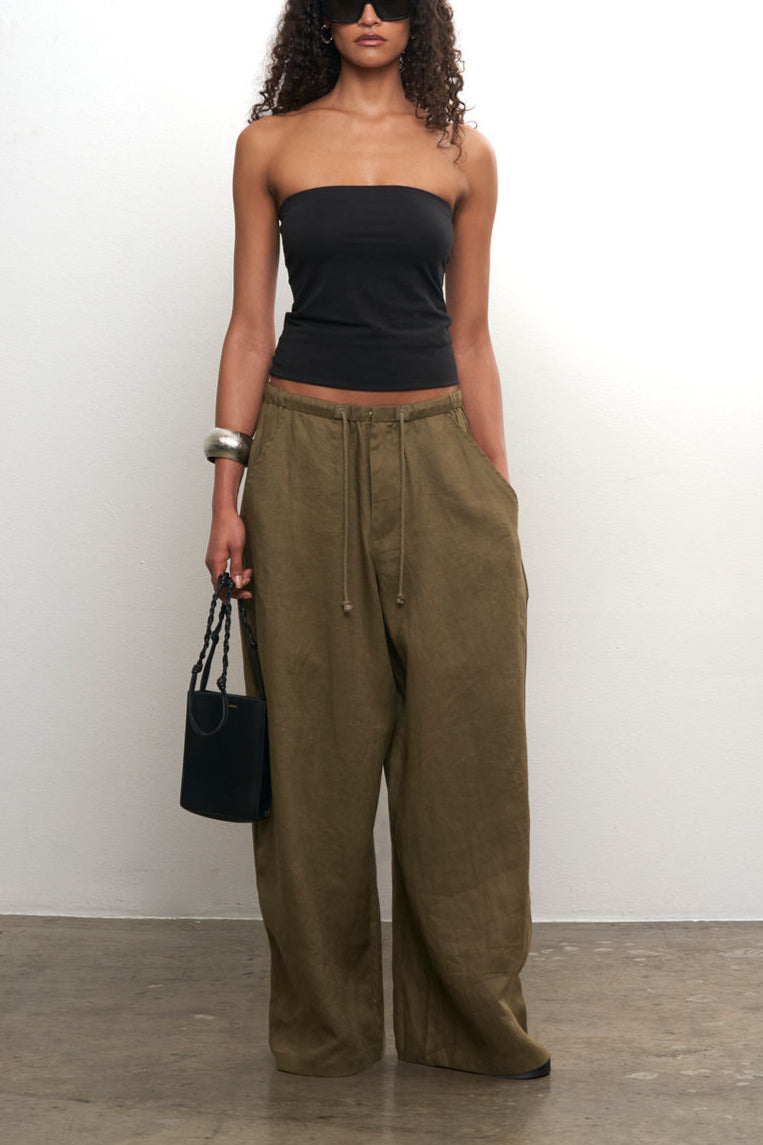 Linen Wide Leg Pant - Moss