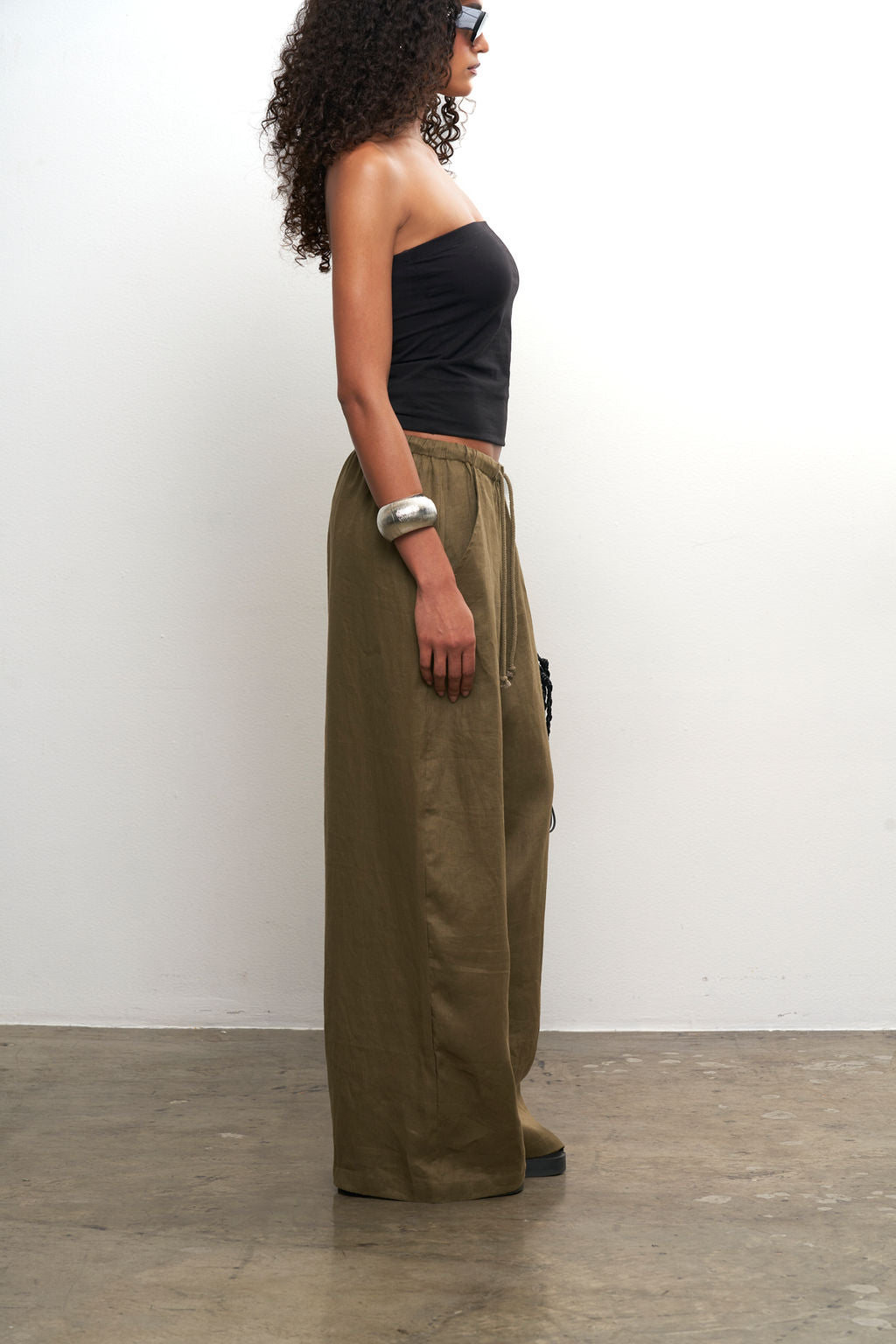 Linen Wide Leg Pant - Moss
