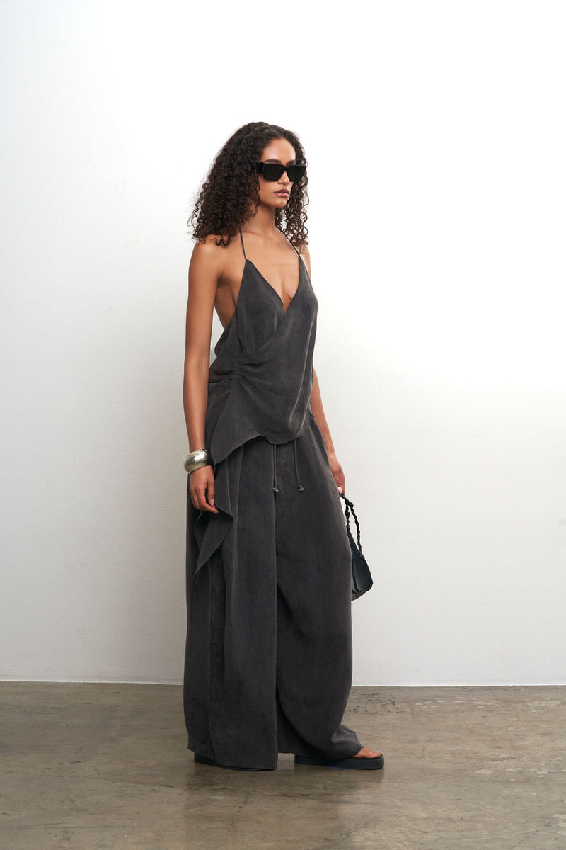 Cupro Wide Leg Pant—Ash Taupe