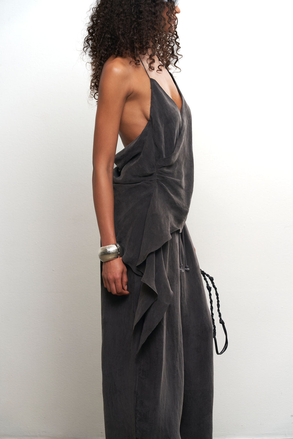Cupro Draped Top - Ash Taupe