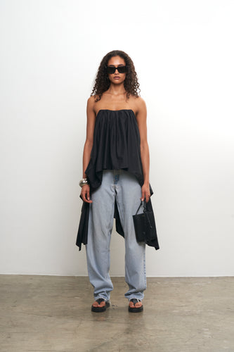 Cascade Poplin Top — Black