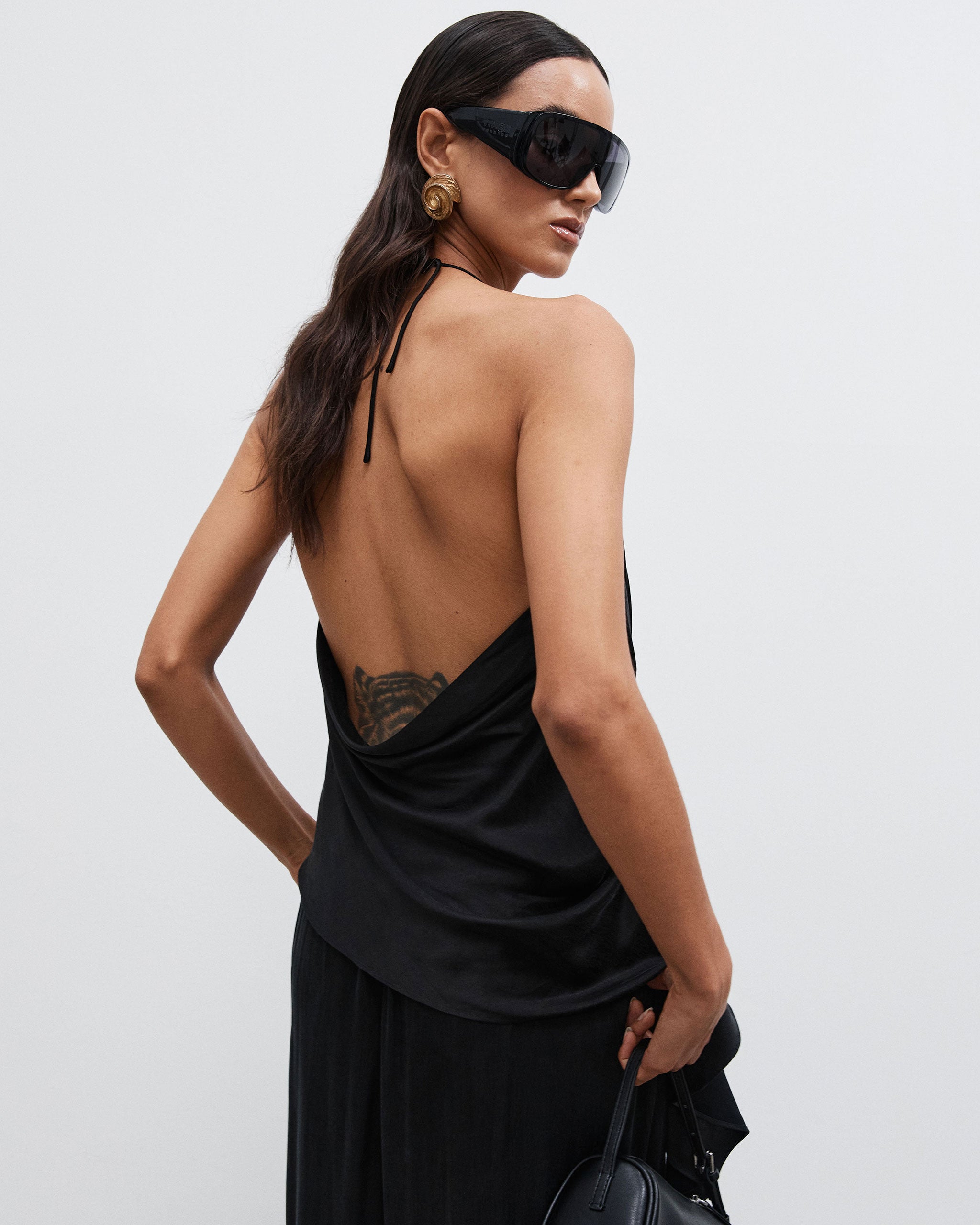 Cupro Draped Top - Black