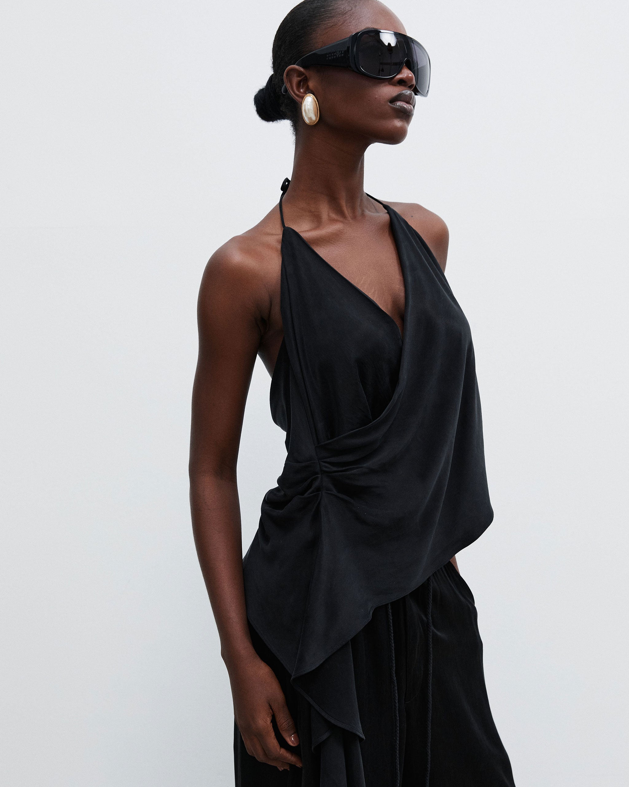 Cupro Draped Top - Black
