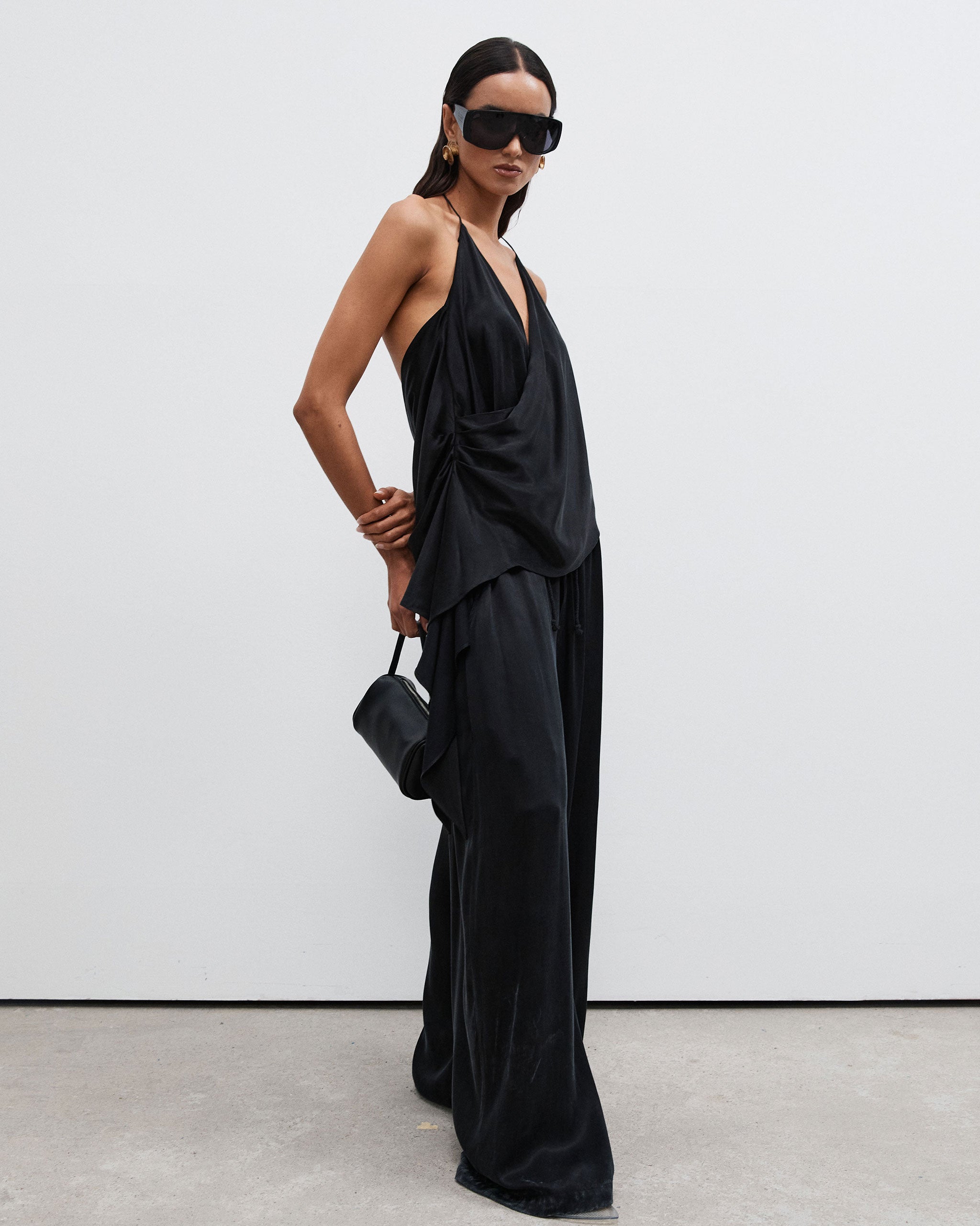 Cupro Draped Top - Black