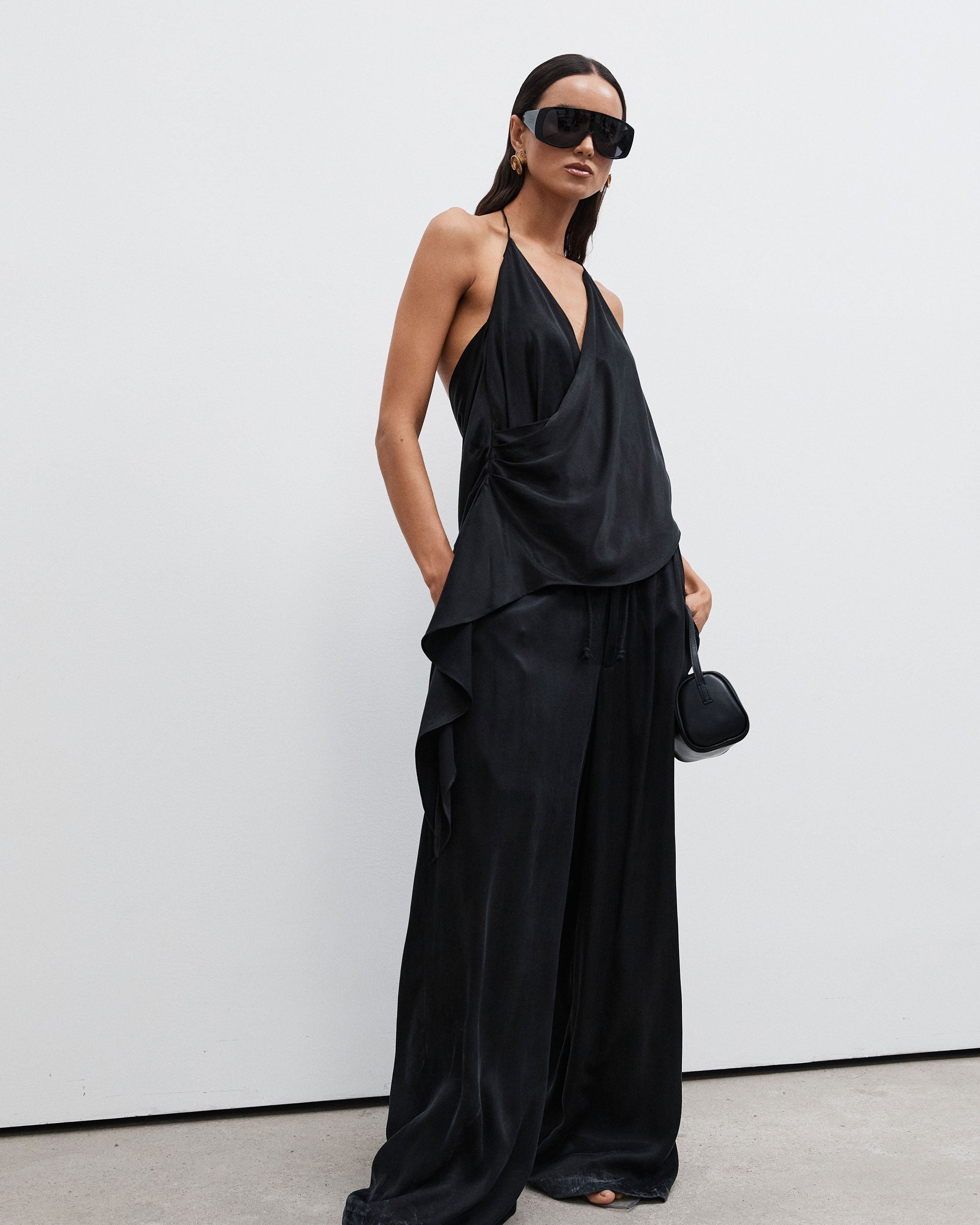 Cupro Wide Leg Pant - Black