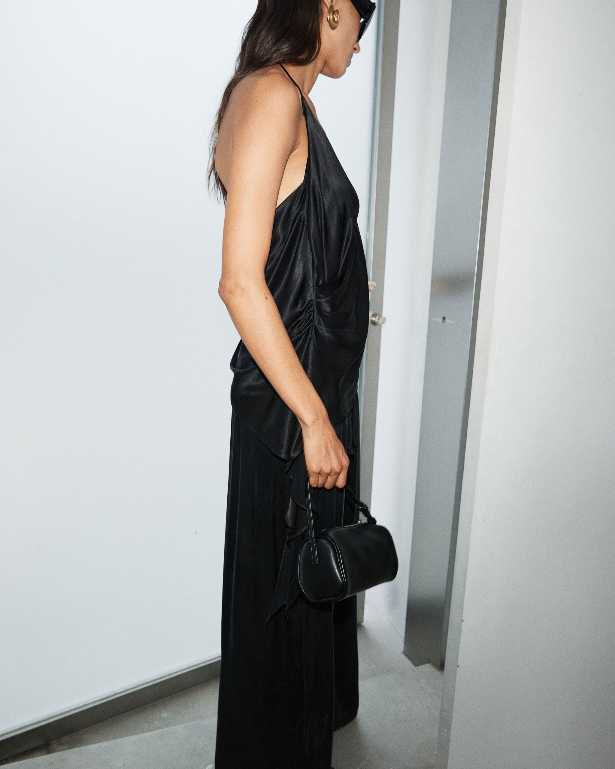 Cupro Wide Leg Pant - Black