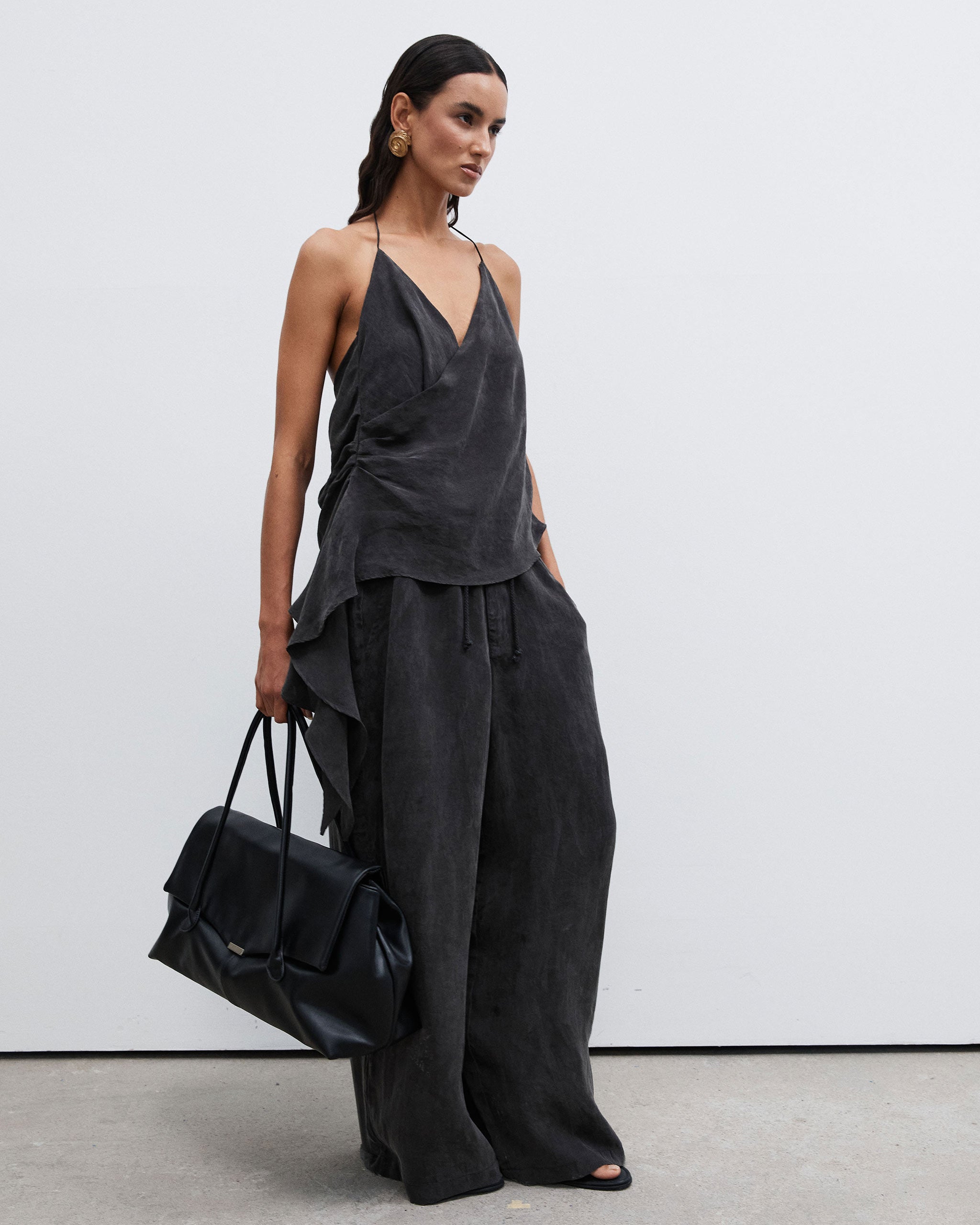 Cupro Draped Top - Ash Taupe