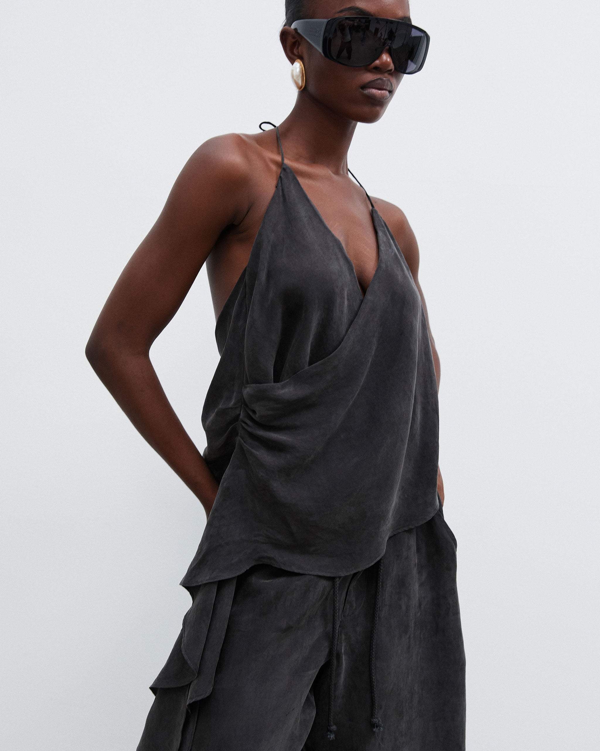 Cupro Draped Top - Ash Taupe