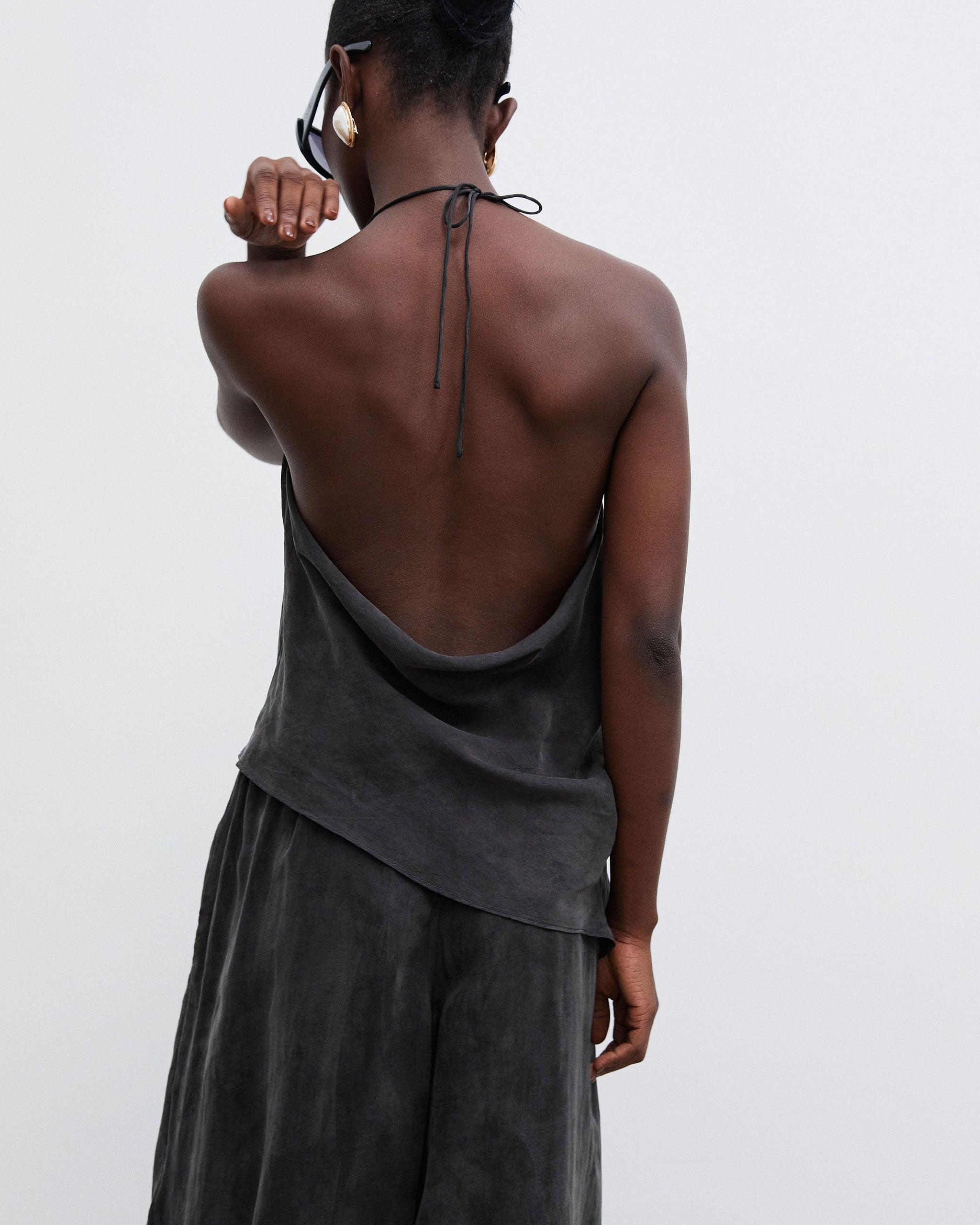 Cupro Draped Top - Ash Taupe
