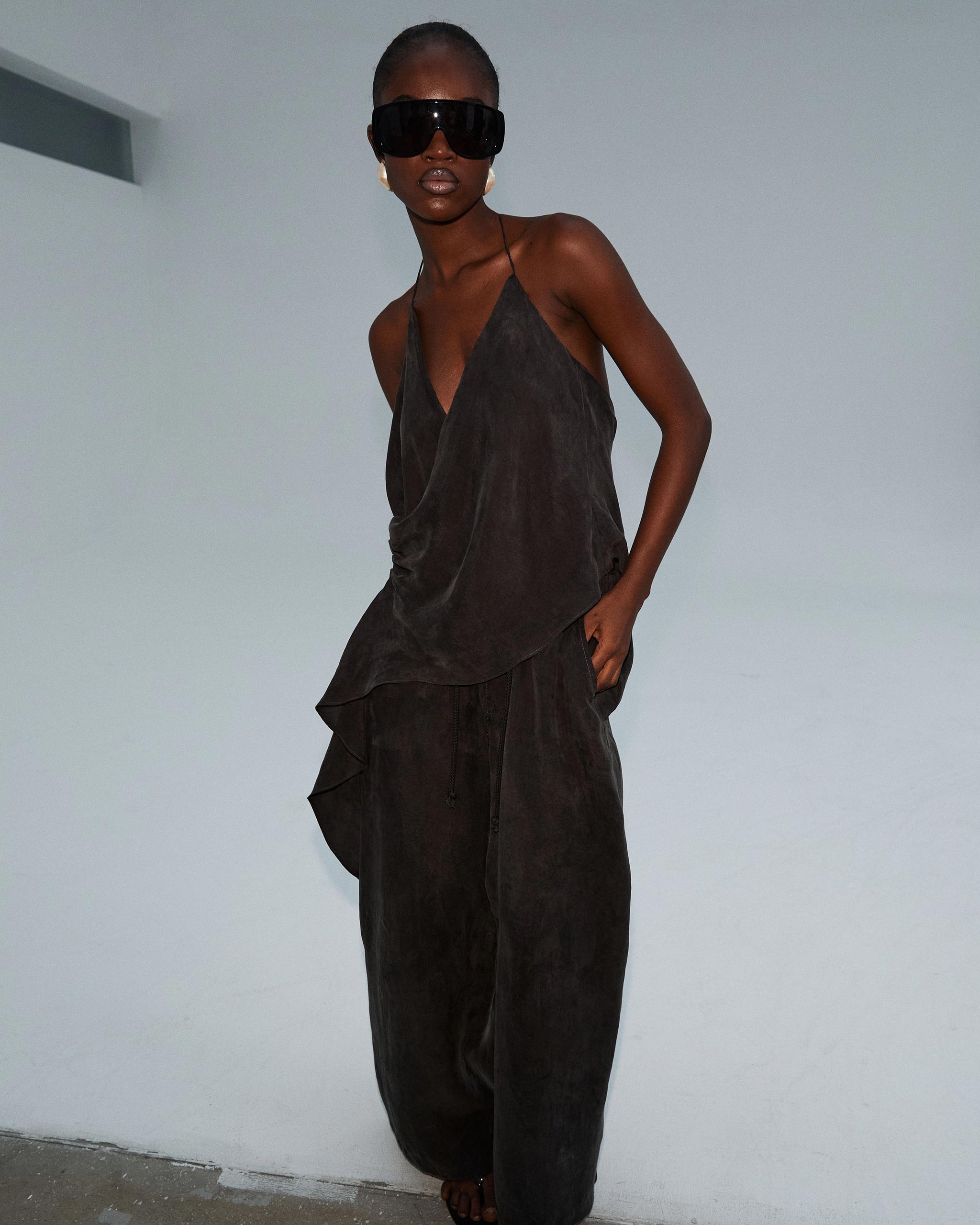 Cupro Wide Leg Pant - Ash Taupe