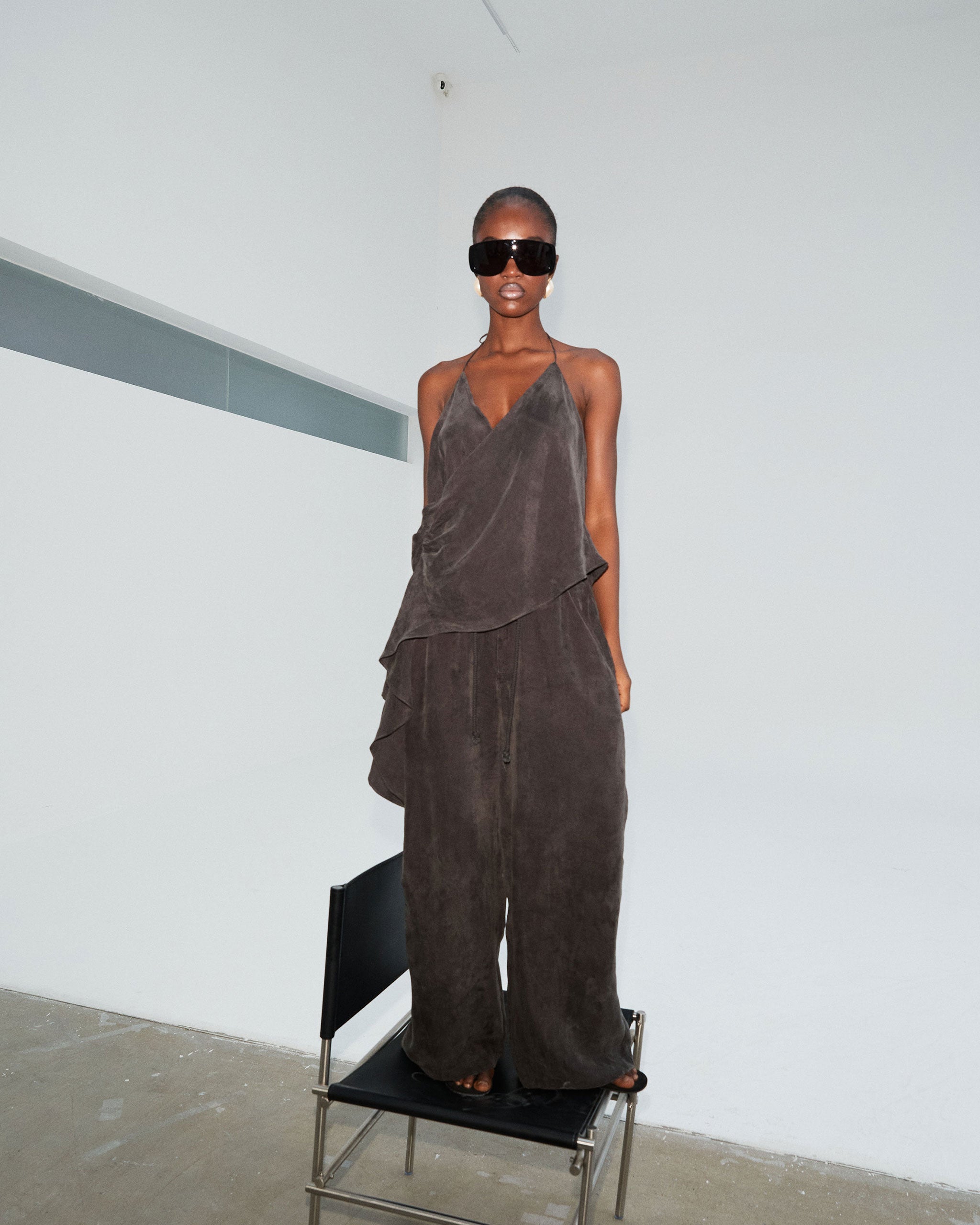 Cupro Draped Top - Ash Taupe